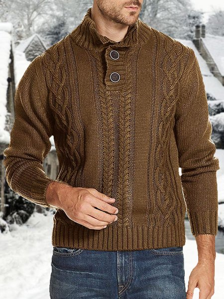 

Casual Cotton Long Sleeve Sweater, Brown, Men's Sweater