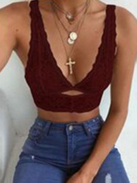 

Sexy Lace See-through Ultra-thin Deep V Bra Plus Size, Wine red, Bra&Bra Sets
