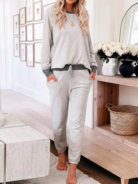 

Pockets Crew Neck Loosen Two Piece Sets, As picture, Two-piece Outfits