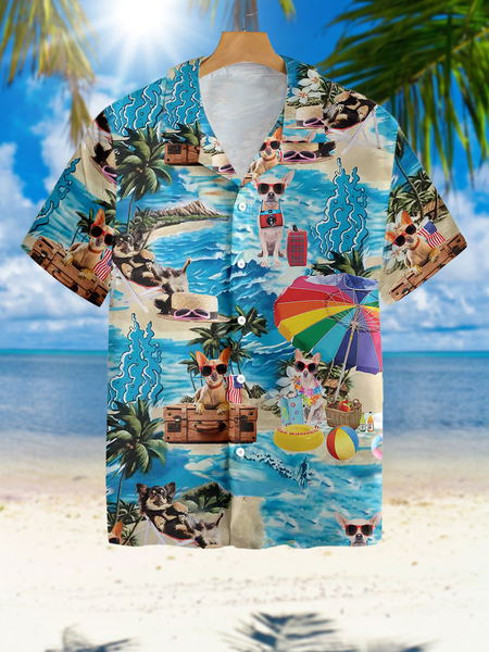 

Vacation Leisure Plant Elements Coconut Tree and Giraffe Pattern Hawaiian Style Printed Shirt Top, As picture, Men's Floral shirt