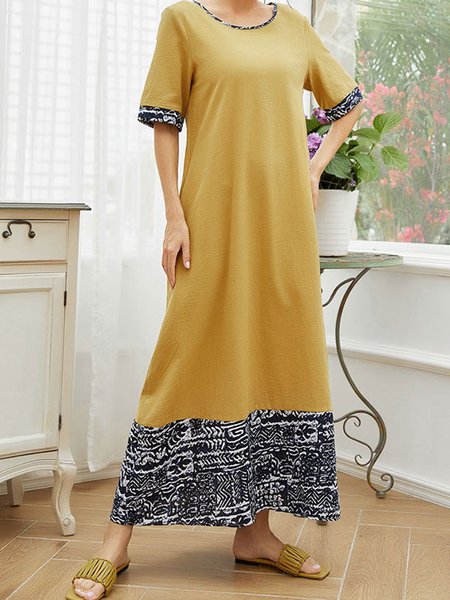 

Loose plus size pregnant women pockets fat sisters can wear dress stitching casual midi skirt, Yellow, Casual Dresses