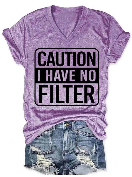 

Caution I Have No Protection V Neck Short Sleeve T-shirt, Purple, T-shirts