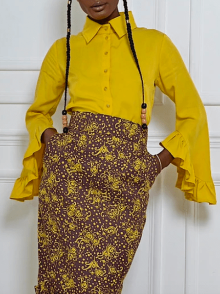 

Spring Elegant Long sleeve Lightweight Daily Tops, Yellow, Blouses and Shirts