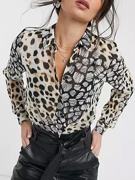 

Regular Fit Elegant Leopard Long Sleeve Shirt, Black-white, Blouses and Shirts
