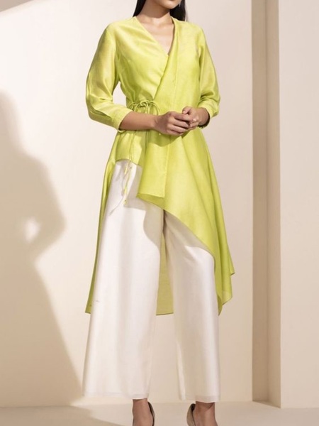 

Spring V neck Asymmetric Elegant Regular Fit Daily Lightweight Tops, Green, Tops