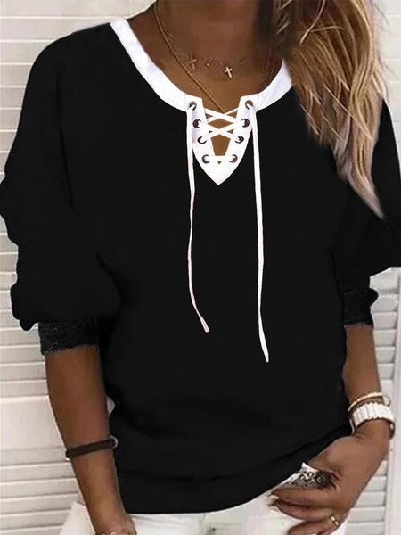 

V Neck Regular Fit Sweatshirt, Black, Hoodies & Sweatshirts
