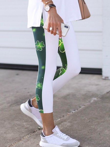 

Plants Cotton Blends Pants, White, Leggings
