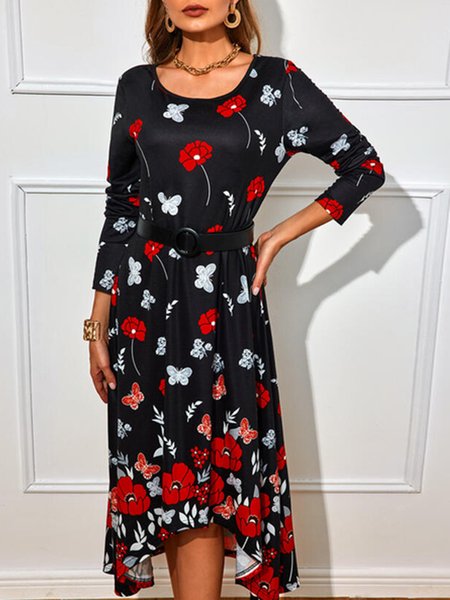 

Valentine's Day Loosen Sweet Butterfly Color Block Dresses, Multicolor, Midi Dresses