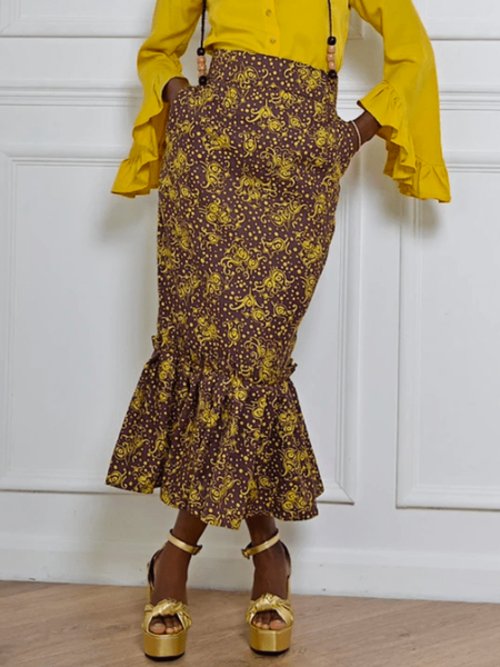 

Spring Elegant Lightweight Slightly stretchy Zipper fly Skirts, Brown, Pants