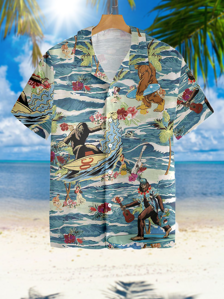 

Vacation Leisure Plant Elements Coconut Tree and Giraffe Pattern Hawaiian Style Printed Shirt Top, As picture, Shirts ＆ Blouse
