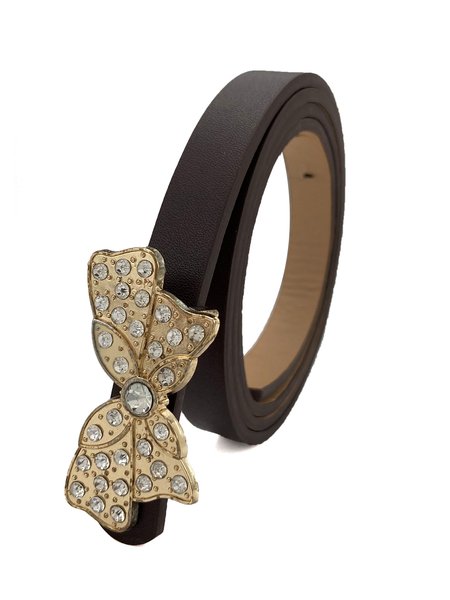 Metal Rhinestone Butterfly Buckle Belt, Coffee, Belts
