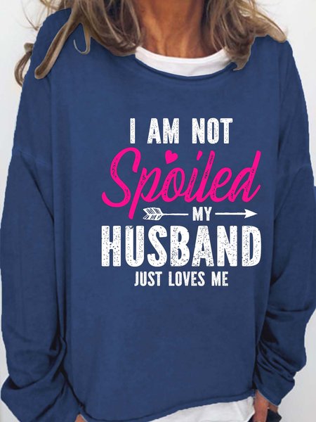 

My Husband Loves Me Print Sweatershirt, Deep blue, Hoodies&Sweatshirts