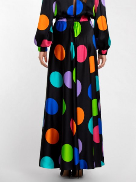 

Daily Elegant Polka Dots Long Skirts, Black, Maxi Skirts