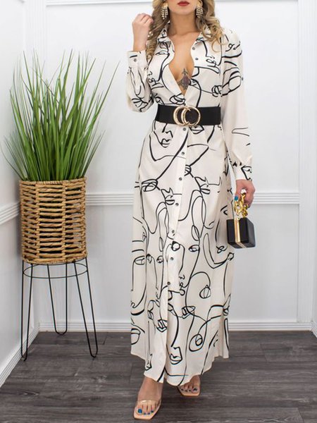 

Daily Regular Fit Elegant Abstract Dress, Apricot, Midi Dresses