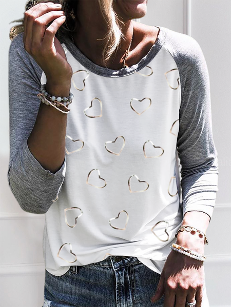 

Plus size Heart Printed Shirts & Tops, Gray, T-Shirts