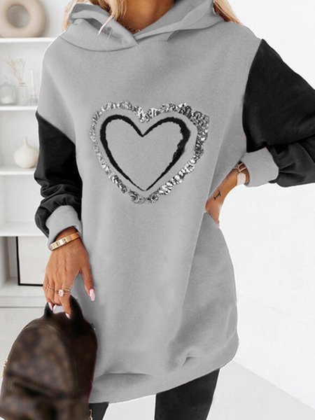 

Valentine's Day Love Pattern Elegant Loosen Color Block Dresses, Multicolor, Casual Dresses