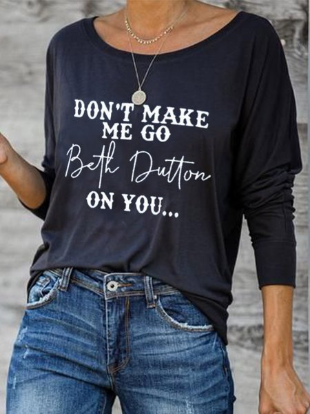

Letter Round Neck Casual Long sleeve tops, Black, Tops