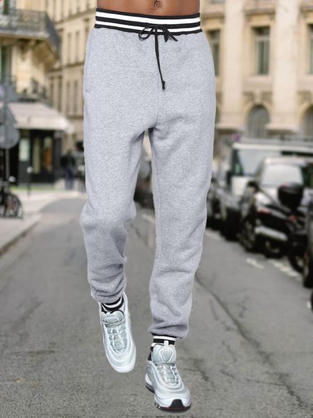 

Men's Ribbed Contrast Slim Stretch Waist Sweatpants, Light gray, Pants