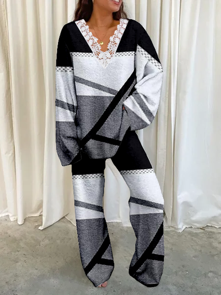 

Cotton Blends Casual Two Piece Sets, Gray, Two-piece Outfits