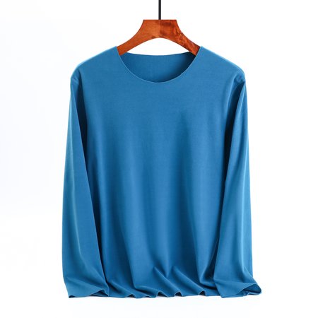 

Large size German velvet round neck bottoming shirt self-heating warm clothing, Blue, T-shirt