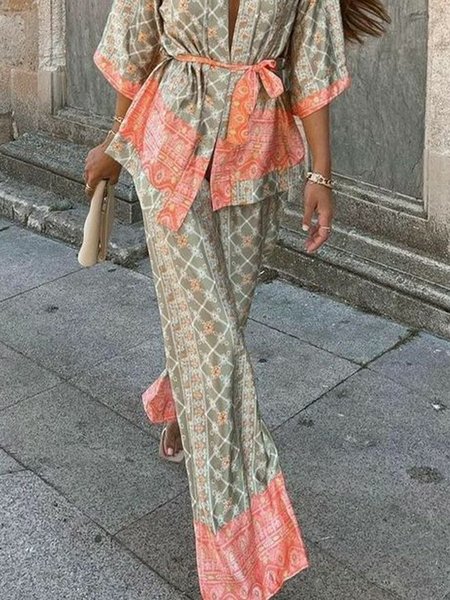 

Printed Vacation Long Pants, Multicolor, Wide Leg Pants