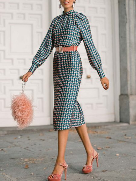 

Elegant Regular Fit Long Sleeve Midi Dress, Multicolor, Midi Dresses