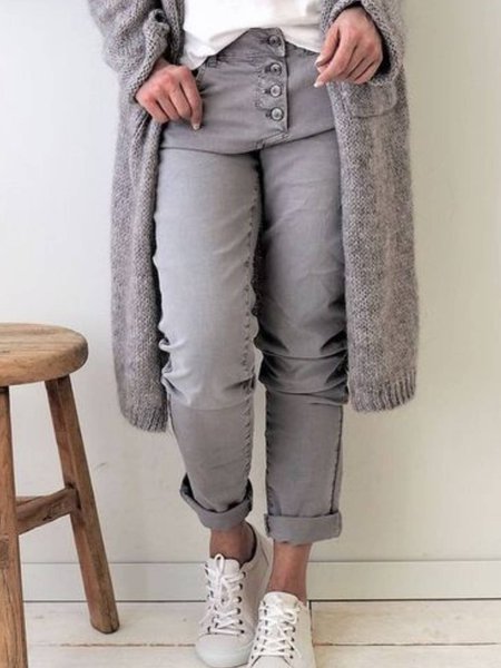 

Cotton Blends Casual Pockets Pants, Gray, Pants
