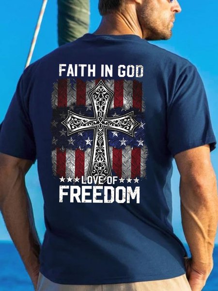 

Faith In God Love Of Freedom Short Sleeve T-Shirt, Purplish blue, T-shirts