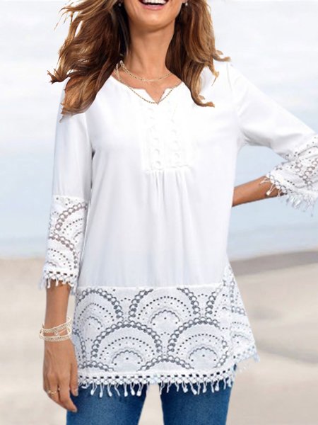 

Loosen Crew Neck Elegant Shirts & Tops, White, Blouses & Shirts
