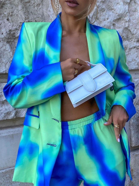 

Flat collar Long sleeve Ombre Blazer, Cyan, Blazers