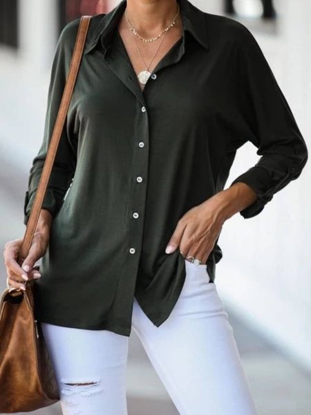 

Long Sleeve Buttoned Regular Fit Casual Shirts & Tops, Black, Blouses & Shirts