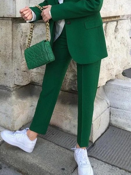

Solid Simple Regular Fit Pants, Green, Cropped Pants