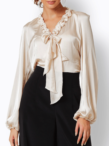 

Spring Long sleeve Regular Fit Elegant Slightly stretchy Date Tops, Apricot, Tops