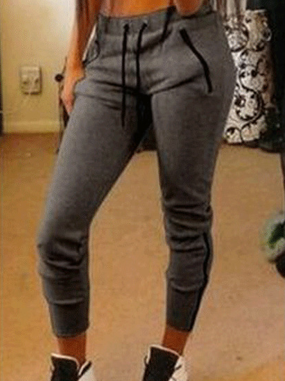 

Plain Cotton Blends Casual Sports Sports Sports Pants, Deep gray, Pants