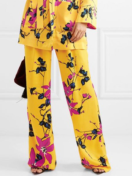 

Daily Long Elegant Regular Fit Pants, Yellow, Wide Leg Pants