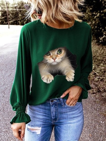

Fun Cat 3D Printed Women's Spring Design Top, Multicolor, Tops