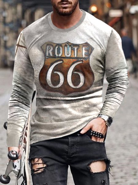 

Men's Route 66 Graphic Casual Long Sleeve Tee, As picture, T-shirt