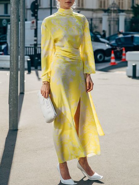 

Daily Elegant Regular Fit Long Dress, Yellow, Midi Dresses