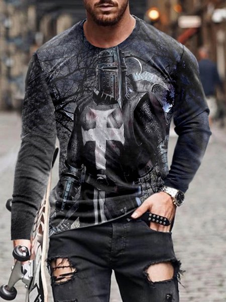 

Men's Cross Pattern Long Sleeve Tee, As picture, T-shirt