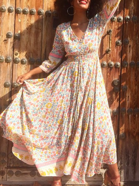 Floral Casual Loosen Dresses, As picture, Maxi Dresses