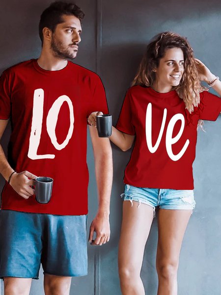 

Cotton Couple T-Shirts, Red, Couple T-shirts