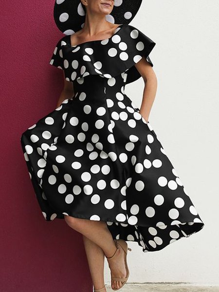 

Daily Elegant Regular Fit Square Neck Dress, Black, Midi Dresses