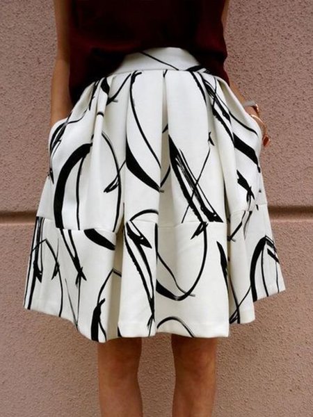 

Elegant Daily Regular Fit Abstract Skirts, White, Midi Skirts