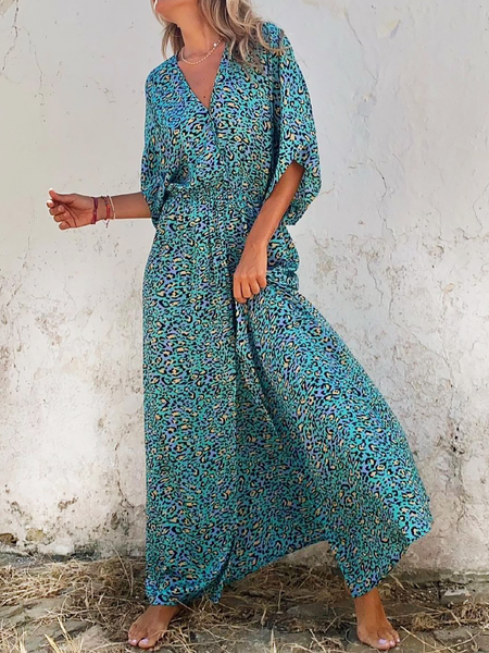 

Plus size Leopard Printed Casual Dresses, Blue, Maxi Dresses