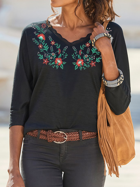 

Plus size Casual Floral Shirts & Tops, Black, T-Shirts