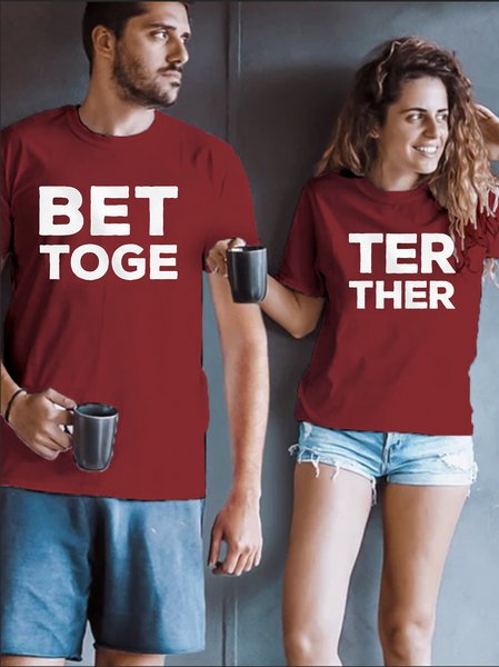 

Better Together Funny Print Valentine's Day Couple T-shirt, Red, Matching Sets