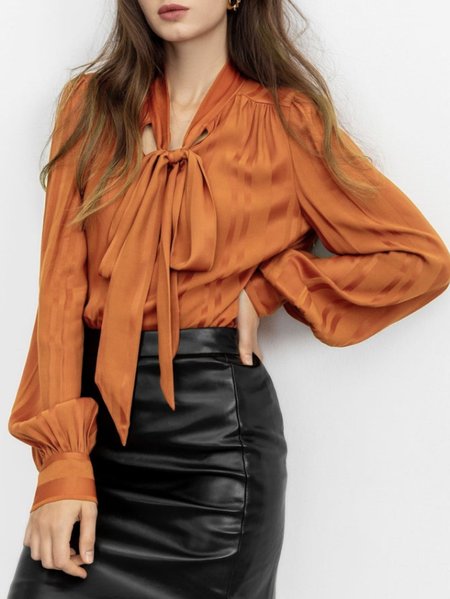 

Elegant Bishop Sleeve Regular Fit Top, Caramel, Tops