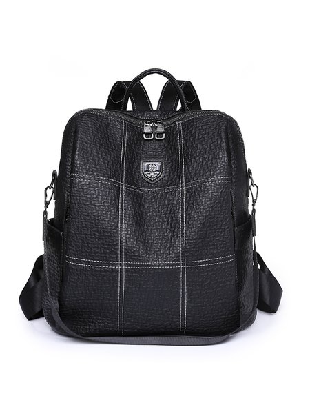 

Ladies Electric Embroidered Plaid Soft PU Leather Black Backpack, Women's Bags