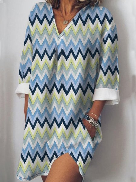 

Casual Striped Boho V Neck Geometric Loosen Dresses, Flower, Mini Dresses