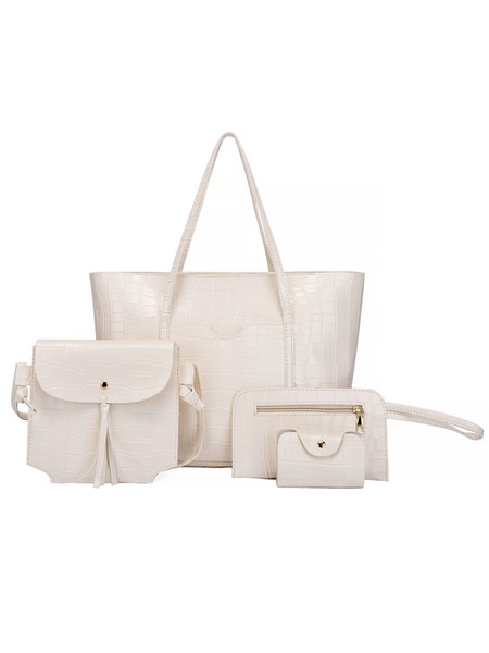 

Crocodile pattern PU Leather Tassel Pendant Combination Tote bag-Wallet-Crossbody Bag, White, Women's Bags